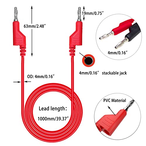 30 Pcs Banana Plug Silicone Test Leads Kit, 4mm Stackable Banana Plug with Threading Probe, Alligator Clips, Probe Holder, Connection Hose ，Automotive Test Leads for Multimeter