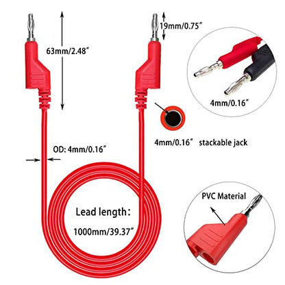 30 Pcs Banana Plug Silicone Test Leads Kit, 4mm Stackable Banana Plug with Threading Probe, Alligator Clips, Probe Holder, Connection Hose ，Automotive Test Leads for Multimeter