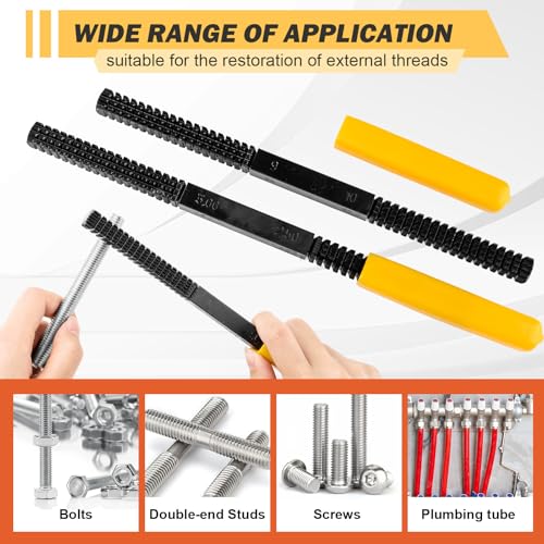 3pcs Thread Repair Files Kit,SAE & Metric Thread Restorer | Safety Caps, Rethreading Tool, For Screws, Bolts & Plumbing，Use on both ends