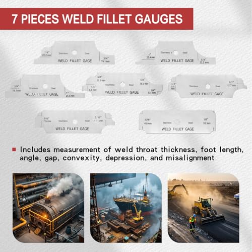 Stainless Steel MG-11 7 Piece Fillet Weld Gauge Inch&Metric Convex Type Welding Inspection Gauge