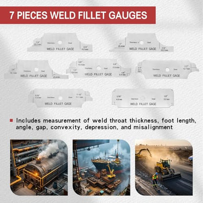 Stainless Steel MG-11 7 Piece Fillet Weld Gauge Inch&Metric Convex Type Welding Inspection Gauge