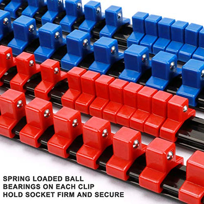 CASOMAN 6PC ABS Socket Organizer, 1/4-Inch, 3/8-Inch, 1/2-Inch, Premium Quality Socket Holders (6-Piece Set, Blue & Red) - size: 6PCS