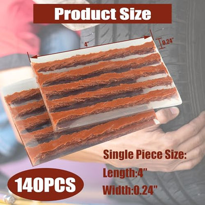 140PCS 4" Brown Tire Repair Strings, Automotive Tool Tire Repair Plugs, Tire Plugs Heavy Duty for Tubeless Tires Car, Bike, ATV - size: 140PCS