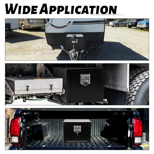 Heavy Duty Steel Plated Underbody Truck Tool Box with T-Handle Lock, Waterproof Tongue Box for Storage with Smooth Surface for Truck, Pickup, RV, Trailer - Black, 18" x 18" x 18" Inch - size: 18" x 18" x 18"