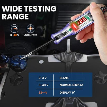 Test Light 3-48V Automotive Digital Fuse Tester – Automotive Voltage Tester with LED Display, Piercing Probe, Electrical Voltage Test Pen for Car, Truck, RV, Boat Circuit Testing 6V 12V 24V