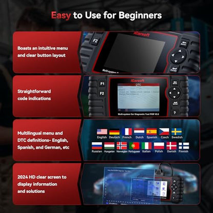 iCarsoft POR V2.0 fit for Porsche/Cayenne/911 Full Systems Diagnostic Scan Tool, OBD2 Scanner with 9 Resets, Live Data, Battery Test,CAN-FD Supported, Lifetime Free Update - style: POR V2.0
