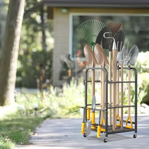 Ultrawall Garden Tool Organizer Stand, Yard Tool Storage Rack with Lockable Wheels, Garage Tool Storage for Rake, Brooms, Indoor & Outdoor Use - size: Small