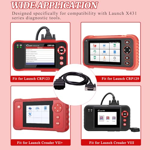 Original Main Cable Replacement OBDII OBD2 Fit for Launch X431 CRP129 CRP123 Creader VII+ Creader VIII Diagnostic Extender Connector Cable Scanner Code Readers Scan Tools Accessories 16 Pin Black
