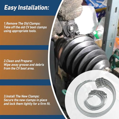 24PCS CV Boot Clamp Kit, Stainless Steel Universal Adjustable CV Axle Joint Boot Crimp Clamp Tool Kit with Adjustable Ear Type(12pcs Small + 12pcs Large)
