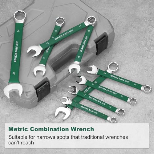 HARFINGTON 10mm Metric Combination Wrench 10 Degree Offset 12 Point Cr-V Steel Single Open End Spanner Wrenches for Automotive Repair Furniture Assembly - size: 10mm