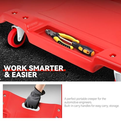 Auto Dynasty 36 Inches Mechanic Creeper, Automotive Garage Repair Low Profile Under Car Rolling Creeper with Padded Headrest, Plastic, Red - color: Red, size: 36" L