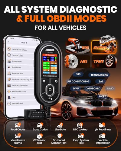 ANCEL BD330 BMW OBD2 Scanner for BMW, MINI, and Rolls-Royce Vehicles, ABS Full-System Diagnostic Scan Tool, Battery Registration/BAT Check, EPB/Oil/Throttle Reset, 3-in-1 Bluetooth/Wired/HUD- Black