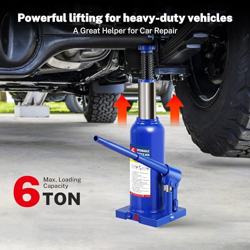 6T Bottle Jack with Tire Kit, Chock & Stands, 12,000 lbs | Jack , stands , chock and tire kit. 8.66"-16.93" lift. Welded steel for trucks & SUVs. - color: 6 Ton with Tire Kit + Wheel Chock + Jack Stands