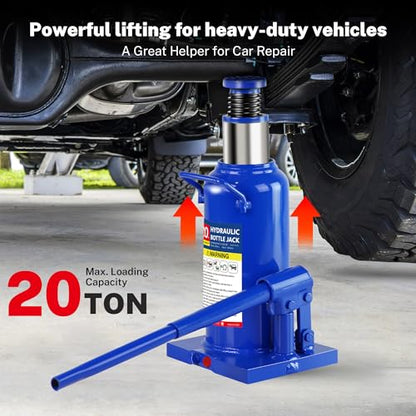 20T Hydraulic Bottle Jack, 40,000 lbs, with Tire Kit | Heavy-duty jack for trucks & industrial use. 9.61"-17.87" lift. Sturdy carry handle. - color: 20 Ton Basic with Tire Repair Kit