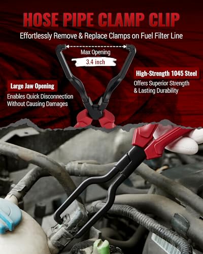 Reywoo Fuel Line Pliers Set, 7 pc Disconnect Set | W Fuel Line/Hose Clamp/Removal Pliers, Electrical Disconnect/ 30° Push Pin Tools, Trim Panel Clip Remover & 9" Filter Caliper