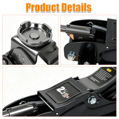 2.5 Ton (5,000 LB) Heavy Duty Floor Jack, Aluminum and Steel Low Profile Hydraulic Car Jack with The Piston Quick Lift Pump，3.5"-13.95" Lifting Range，Black