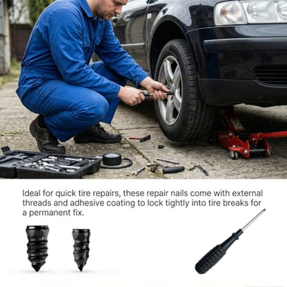 60PCS Tire Repair Screw Plug Kit, 2-Size Screw-in Plugs with Screwdriver, Self-Service Tire RepairPlugs with Screwdriver for Tires Puncture Repair, Rubber Nail Fix for Most Vehicles - size: 60 PCS