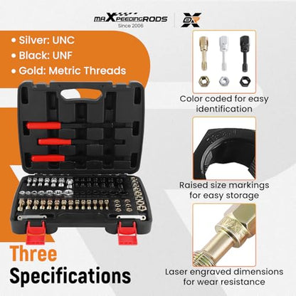 maXpeedingrods 61Pcs Thread Restorer Kit, Rethread Repair Tool, UNC UNF & Metric Thread Chaser Set with Thread Pitch Gauge