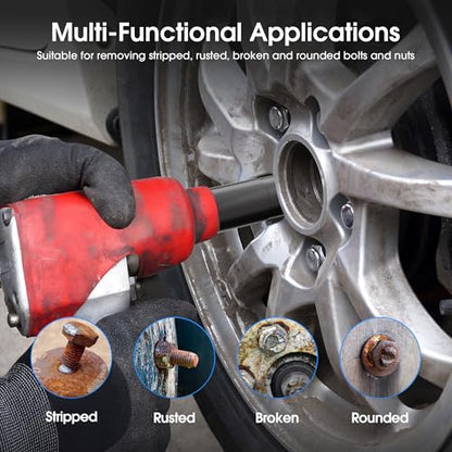 27PCS Impact Twist Socket & Extractor Set, CR-MO Steel | Construction for Removing Damaged, Frozen, Rusted, and Rounded-Off Bolts, Nuts, Screws & Studs with Impact Tools