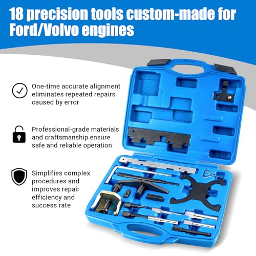 18PCS Engine Timing Tool Kit, Camshaft Locking Set with Flywheel Lock, Replaces 303-1097 303-1552, Fits Ford 1.5L 1.6L 2.0L EcoBoost (Focus Fiesta Escape) & Mazda 3 Volvo, for Timing Alignment