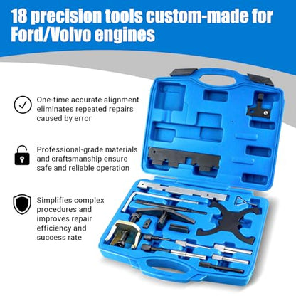 18PCS Engine Timing Tool Kit, Camshaft Locking Set with Flywheel Lock, Replaces 303-1097 303-1552, Fits Ford 1.5L 1.6L 2.0L EcoBoost (Focus Fiesta Escape) & Mazda 3 Volvo, for Timing Alignment