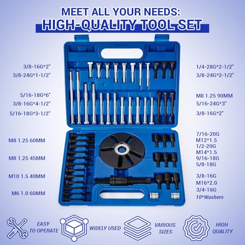 59 Pcs Harmonic Balancer Puller & Installer Set, Flywheel Remover, Crankshaft Pulley Removal & Steering Wheel Pulling Tool Kit, Compatible with Buick Regal Lacrosse GL8