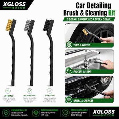 XGloss Motor™ 19-Piece Car Detailing Brush & Cleaning Kit – Drill Brush Set, Detail Brushes, Wheel Brushes, Wash Mitt, Towel, Vent & Dusting Brushes, Applicator Pad & Storage Bag