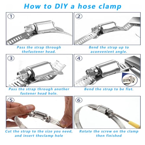 Hose Clamps 304 Stainless Steel, DIY 12FT Metal Strap + 10 Stronger Fasteners, Large Adjustable Hose Clamp Pipe Clamp for Plumbing, Washing Machine, Mechanical - size: 12 FT Metal Strap + 10 Fasteners