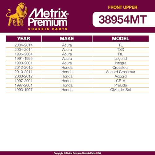 Metrix Premium Chassis Parts - Front Upper Ball Joint Fits 04-14 Acura TL, 04-14 TSX, 96-04 RL, 91-95 Legend, 90-01 Integra, 12-15 Honda Crosstour, 10-11 Accord Crosstour, K80199, Made in Europe