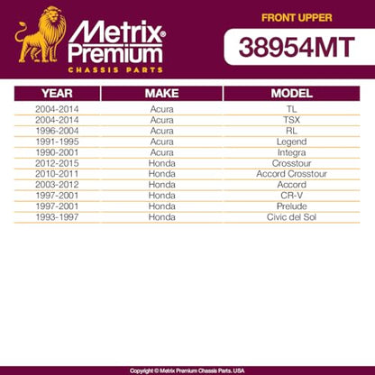 Metrix Premium Chassis Parts - Front Upper Ball Joint Fits 04-14 Acura TL, 04-14 TSX, 96-04 RL, 91-95 Legend, 90-01 Integra, 12-15 Honda Crosstour, 10-11 Accord Crosstour, K80199, Made in Europe