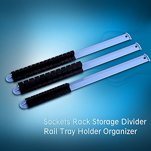 Joyzan Organizer Socket Holder, 1/2 inch 3/8 inch 1/4 inch Drive Socket | Racks Clips Rail Tray Kit Portable Heavy Duty Plastic Extension Garage Storage Drawer Tools Boxes Set Workshop 3PCS