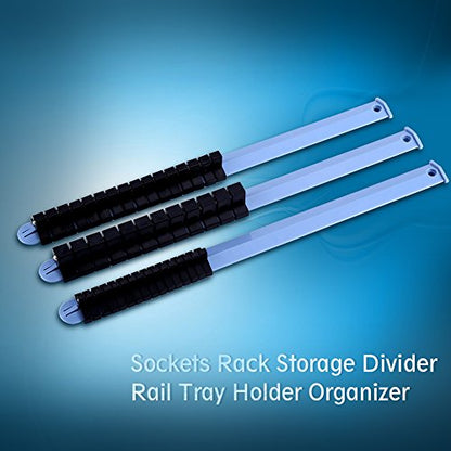 Joyzan Organizer Socket Holder, 1/2 inch 3/8 inch 1/4 inch Drive Socket | Racks Clips Rail Tray Kit Portable Heavy Duty Plastic Extension Garage Storage Drawer Tools Boxes Set Workshop 3PCS