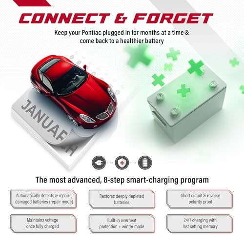 JMR 12V Battery Charger for Pontiac, 12V Cig. Port, Add Lithium Mode | Trickle Charger Conditioner Maintainer For G8 G6 Solstice Torrent GTO Grand Prix Montana Vibe G5 G3 All Models - size: Add Lithium Mode