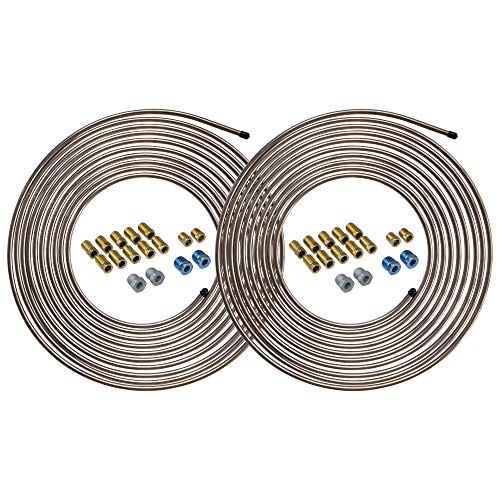4LIFETIMELINES - 1/4" x 25' True Copper-Nickel Alloy Non-Magnetic, Brake Line Tubing Coils and Fittings, 2 Complete Kits, Brake Line Roll and Fittings, Copper Nickel Tubing, Fuel Line Repair - size: 2 Coils and Fitting Kit