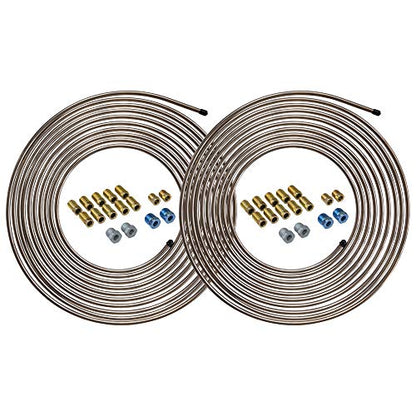 4LIFETIMELINES - 1/4" x 25' True Copper-Nickel Alloy Non-Magnetic, Brake Line Tubing Coils and Fittings, 2 Complete Kits, Brake Line Roll and Fittings, Copper Nickel Tubing, Fuel Line Repair - size: 2 Coils and Fitting Kit