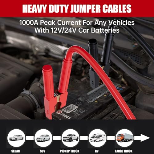 0 Gauge 30 FT Heavy Duty Jumper Cables for Car Battery, 1000Amp Quick Connect Booster Cables for Jump Starting Dead or Weak Batteries, Suitable for 8L Gas & 6L Diesel, Carrying Bag Included - size: 0 Gauge 30FT-QC