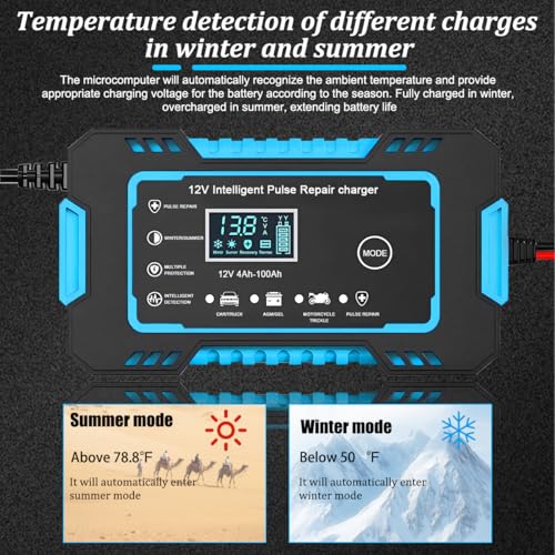 Car Battery Charger, 12V 6A Smart Fully Trickle Vehicle Battery Charger & Desulfator with Temperature Compensation, Portable Automotive Power Maintainer, Universal Fit (Blue) - color: Blue