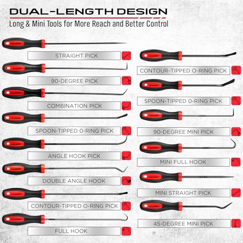 14PCS Pick and Hook Tool Set, Long and Mini Precision Pick Tools with Non-Slip Handles for O-Ring, Seal, Gasket and Hose Removal, Automotive Hook and Pick Set for Car Repair and Mechanical Maintenance - color: 14PCS Pick & Hook Set