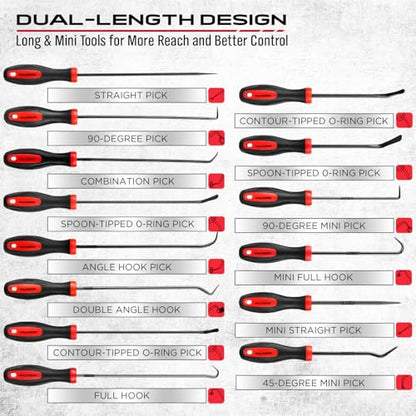 14PCS Pick and Hook Tool Set, Long and Mini Precision Pick Tools with Non-Slip Handles for O-Ring, Seal, Gasket and Hose Removal, Automotive Hook and Pick Set for Car Repair and Mechanical Maintenance - color: 14PCS Pick & Hook Set