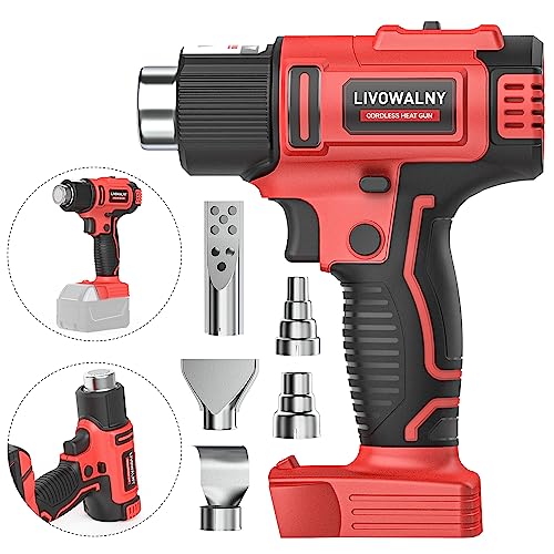 LIVOWALNY Cordless Heat Gun Compatible with Milwaukee 18V Battery (Tool Only), 350W Hot Air Gun I: 300℃（572°F),II: 550℃（1022°F) Dual Temperature Control Battery Powered Heat Gun Kit for Shrink Tubing - color: Red - Ml, size: HeatPro Core