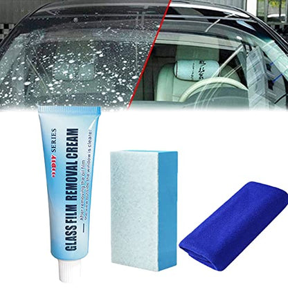 Car Glass Oil Film Cleaner, Glass Oil Film Remover for Car, Glass Film Removal Cream, Car Windshield Oil Film Cleaner, Glass Stripper Water Spot Remover with Sponge and Towel (1 Set) - color: 1 Set
