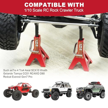 2-Pack RC Car Scale Jack Stands Metal 6 Ton Repairing Tool for 1/10 RC Crawler Truck TRX-4 Trx4 Axial SCX10 Wraith Gelande Tamiya CC01 RC4WD D90