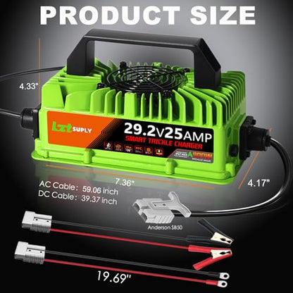 24V/29.2V 25Amp LiFePO4 Battery Charger, IP67 Waterproof 0V Battery Rescue Smart Trickle+Pulse Charger with 2 Anderson Connectors for Car, RV, Boat,Truck,Marine, Solar, and 24V Lithium Batteries - color: 800w 24V 25A Lithium Charger-Green