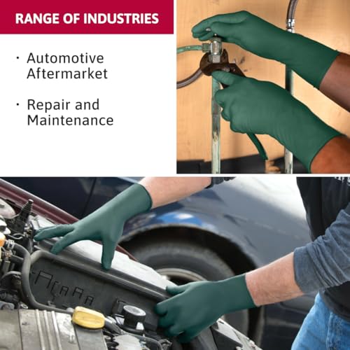 Ansell Microflex Dura Flock DFK-608 Thick 11mil Nitrile Gloves w/Flock Lining for Automotive, Aftermarket, Machinery - Small, Green (Case of 500) - size: Small, style: Pack of 500