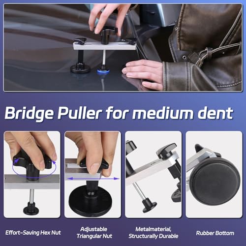 VEXTRO Dent Puller Kit - Paintless Body Repair Tools with Slide Hammer T-Bar Bridge Puller Glue Gun and Sticks - for Car Hail Damage and Door Ding Removal on Trucks SUVs or Auto Metal Surfaces