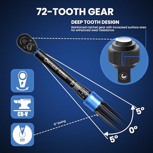 1/4 Inch Drive Click Torque Wrench (2.26-24.9 N.m & 20-220 IN.LB), ±3% High Precision, 72-Tooth Ratchet for Bicycle Repair, Electronics, Muzzleloader - with Protective Case - size: 1/4 Inch