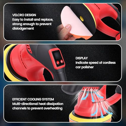 Cordless Car Buffer Polisher Kit with 2Pcs 2.0AH Batteries, Dual Action Polisher, 6 Variable Speed Waxer for Car Detailing, Scratch Removal, Car Buffing & Polishing