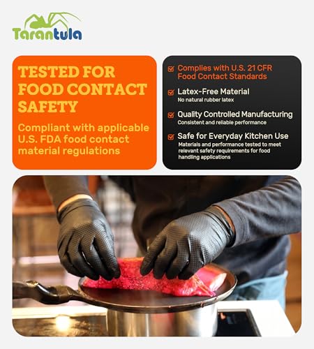 Tarantula 8-mil Disposable Nitrile Gloves,Heavy-Duty Fully Diamond Textured | Mechanic & Food-Safe, Powder-Free, Latex-Free, Non-Sterile, for Cooking & Cleaning - color: Black, size: X-Large