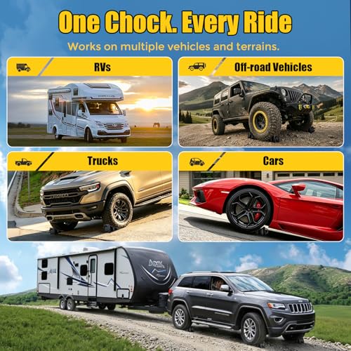Wheel Chocks for Travel Trailer, Anti-Slip Tire Block, Easy Place & Removal | Plastic Wheel Stopper with Grip Handle, 2PCS Portable Lightweight Tire Chocks for RV Camper Parking & Utility Trailer Use