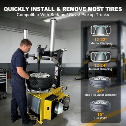 Tire Changer and Automatic Wheel Balancer Combo with Bead Blaster & Auto Measurement, 110V for 10-26" Rims, Professional Tire Shop Equipment